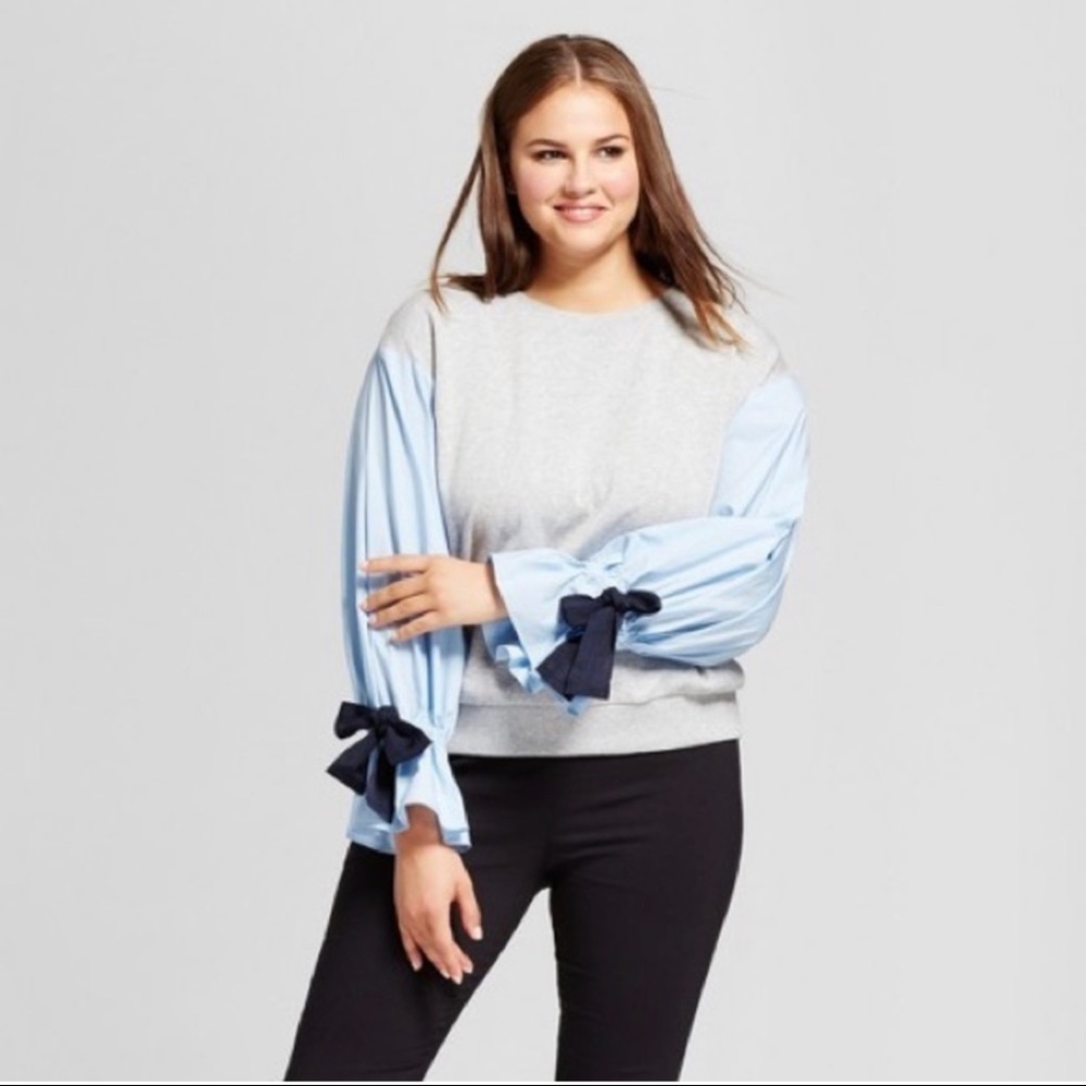 Puff cinched sleeve sweatshirt Who What Wear women heather grey
